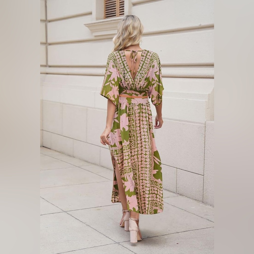 134. LARGE Women's Summer Maxi Dress Party Vacation High Slit Loose Long Beach - Picture 5 of 10